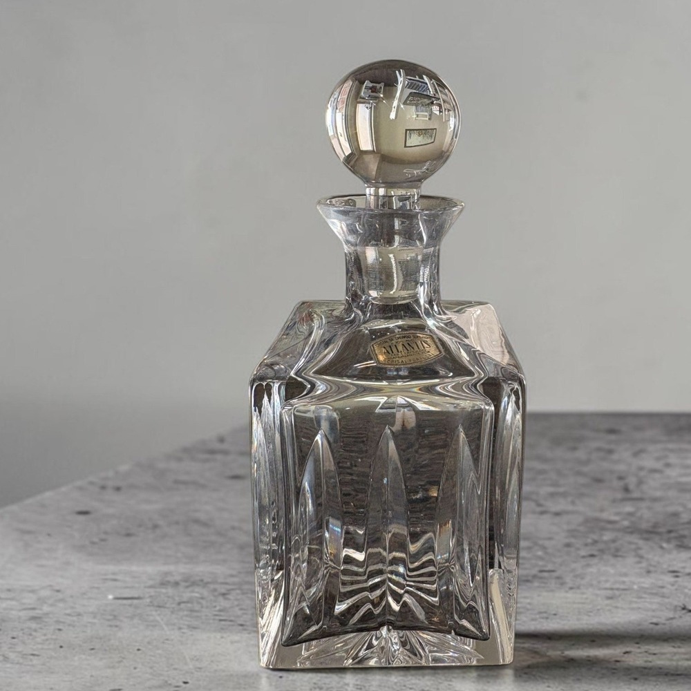 Atlantis Crystal Square Whiskey Decanter with Ball Stopper Made in Portugal 6" - Picture 5 of 5